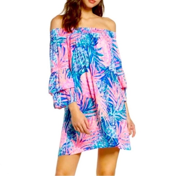 Lilly Pulitzer Tobyn Off-Shoulder Dress Tunic Gypsy Paradise Pineapple - Picture 5 of 10